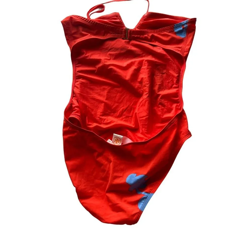 Tory Burch Red One-Piece Swimsuit with Blue Floral Print